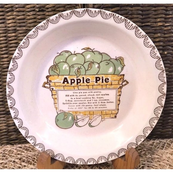 Vintage Apple Pie Recipe Pie Plate, Stoneware, EUC - Picture 1 of 11